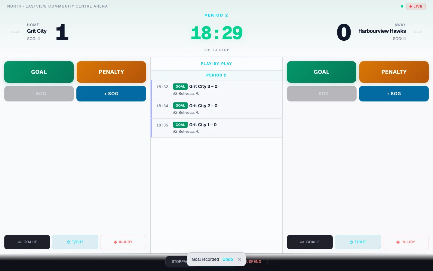 Scorekeeper live scoring interface